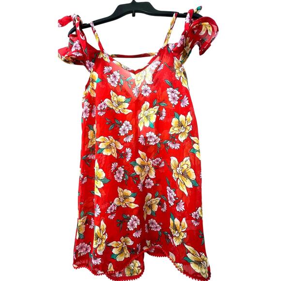 Miken Women's Swim Coverup Orange Floral Cold Shoulder Size XS NWT - Picture 3 of 4